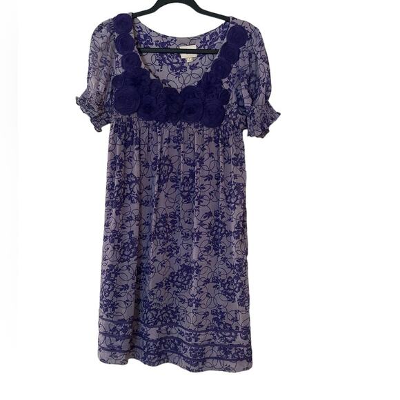 Eci New York Chiffon Women's Purple Floral Dress Flower Appliqués, Size 6 - Picture 1 of 6